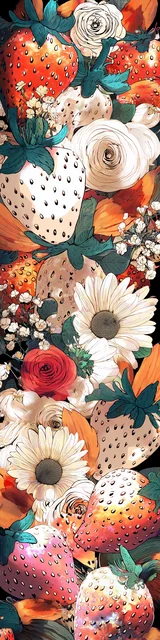 Free strawberry bookmark featuring orange and white strawberries